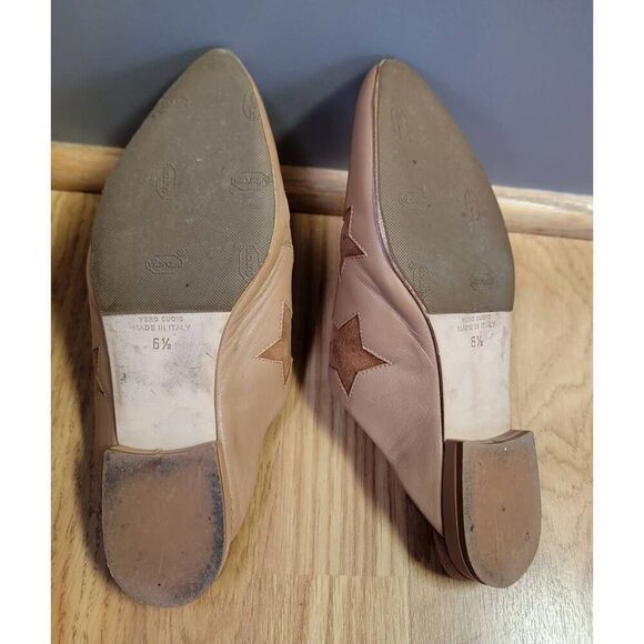 Arno Italian Brown Leather Star Print Mules 6.5 - Picture 7 of 8